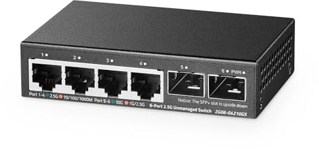 Switch a 4 porte 2.5G con 2x10G SFP, 4x2.5 porte Gigabit Ethernet, dimensioni ultra-mini, supporto Vlan, switch di rete Binardat multi-gigabit non gestito in metallo/montaggio a parete