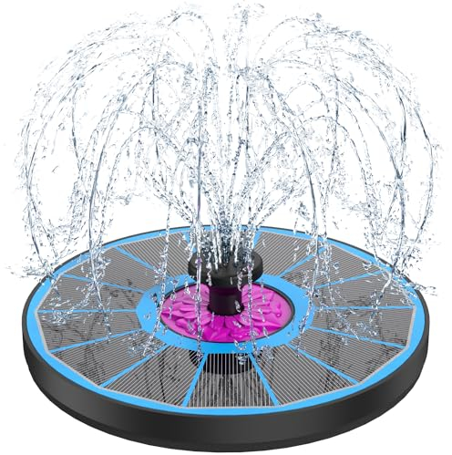 SZMP 3.5W Solar Fountain, 2025 Upgraded Glass Panel Bird Bath Fountains, Solar Powered Water Fountain Pump with 7 Nozzles & 4 Fixers for Garden, Pond, Bird Bath, Pool (Blue)