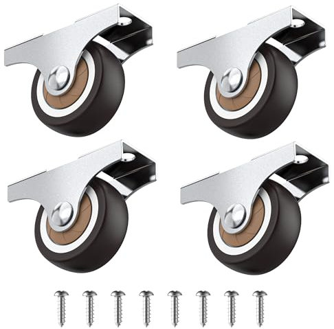 HOLKIE Heavy Duty Castor Wheels for furniture 32mm with Non Swivel Metal Top Plate Silent Rubbered Trolley Wheels Castors set of 4 Holding 45 Kg Ideal for toy chest, Under Bed Storages, File Cabinets