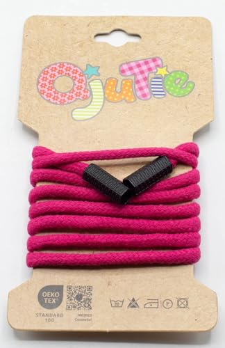 Kordelzug 5 mm rund mit Kordelenden – 1,15 m lang - fertig konfektioniert - für Hoodies, Jogginghosen, Jacken, Bekleidung, Nähzubehör, DIY Projekte – 34 Farben – Ersatz Kordel (Fuchsia)