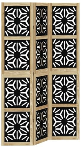 vidaXL Rumsavdelare 3 paneler brun och svart massivt paulownia, skiljevägg, hopfällbar skiljevägg, skärmvägg, hopfällbar rumsavdelare, skiljeväggar