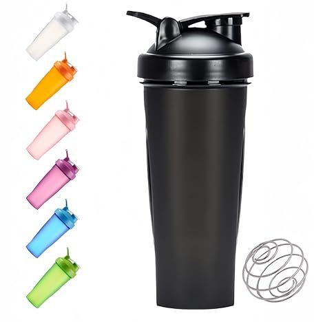 Protein Shaker Bottle 600ml, Secure Leakproof Protein Shake Mixer Bottle, Steel Mixing Ball For Lump Free Smooth Shake, Easy To Clean, BPA Free, Dishwasher Safe for Gym & Sports Shaker Bottle (Black)