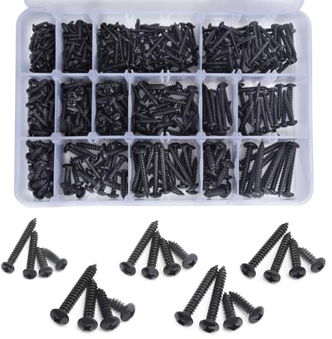 Gternity 542PCS #4#6#8#10#12 Phillips Head Screw Set Stainless Steel Wood Screws Assortment Kit, Assorted Sheet Metal Self Tapping Screws, 18-8(304) Stainless Steel (pan Black)
