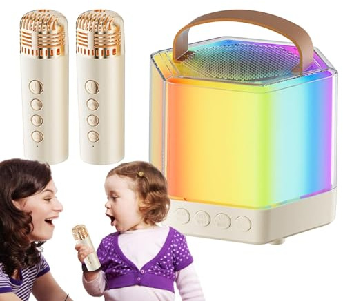 Macchina per karaoke, macchina per karaoke per adulti, microfono e | altoparlante portatile da esterno | Set di microfoni senza fili con illuminazione RGB, 2 microfoni senza fili per