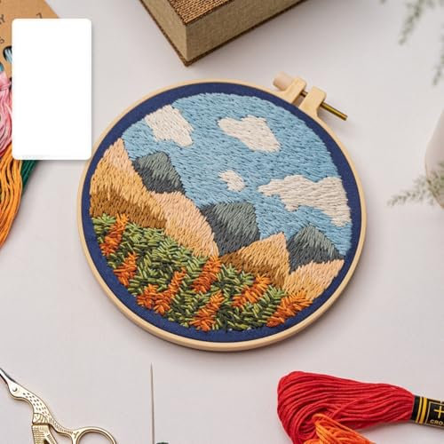 N.LANSHAN 2Pcs Stickerei Set Bunte Landschafts-Bastelsets Für Erwachsene，Fantasy-Landschafts-Stickset Für Erwachsene，Stickmuster Für Anfänger，Stickrahmen，Handarbeitsset，Diy-Bastelset 30x30cm