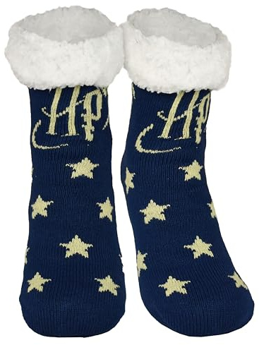 Harry Potter Chaussettes d'intérieur - Chaussettes douillettes et moelleuses pour femmes, Logo étoiles, Bleu, Adulte, Femme, M, 39, 42