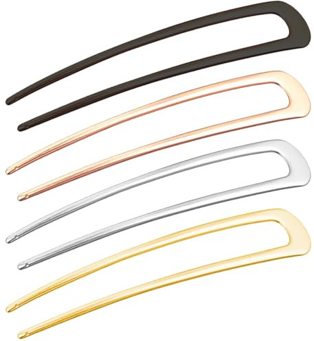 4 Stück French Hair Pin,Haarnadeln,U Haarnadel Pins,Französische U-förmige Hairpin Twist Clip,Damen für Haarknoten Haarspange,Metall förmige Gold,Haar Zinken Französisch,Metallspange Rutschfeste