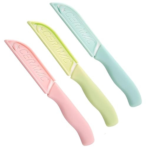 WERIGONI 3-teiliges Keramikmesser-Set, Küchenmesser-Set, Keramik-Schälmesser, 80-mm-Klinge mit Keramikklinge und Messerabdeckung