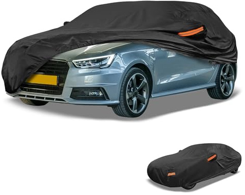 Partuto Waterproof All-Weather Universal Car Cover with Right Side Zipper, Aluminum Film Black Fits for Sedan Up to 165 Length