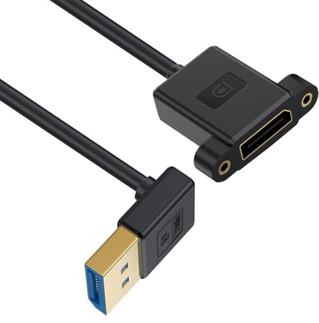 NFHK Câble ultra fin coudé vers le bas DisplayPort 1.4 DP mâle vers femelle câble d'extension 8K 60 Hz 4K 144 Hz pour moniteur d'ordinateur portable de bureau carte graphique 30 cm