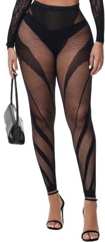 XIUSEMY Woman High Waist Patterned Tights Fishnet Stockings Curve Strips Pantyhose for Women(HaiW01,One Size)