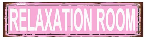 Relaxation Room Sign - Zen Den Relax Read Quiet Zone Meditate Therapy Rustic Street Metal Sign or Door Name Plate Plaque Garden Bar Farm House Garage Wall Decor Pink Tin Sign 16 X 4 Inch