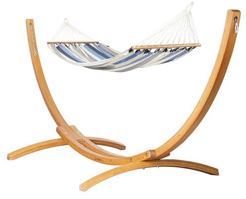 LA SIESTA® Alisio Hängematte mit Stab & Holzgestell - Wetterfeste Hängematte mit Gestell, Hängematte Outdoor Indoor - Hängematte mit Holz Gestel für Balkon Terrasse - Einzel Hängematten, Sea Salt