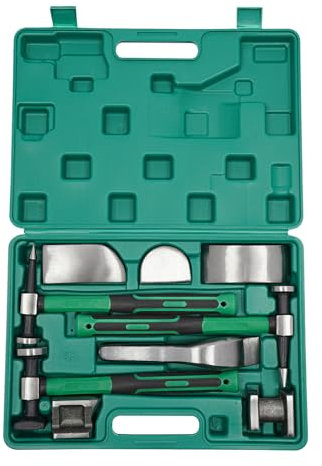 ANGDI 9 Pezzi di Strumenti di Riparazione del Martello della carrozzeria, Kit di Riparazione delle ammaccature per Auto, Kit di Riparazione del Piede di Porco in Metallo con Custodia per Il Trasporto