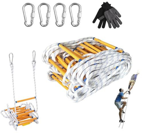 Échelle de Secours 3M, Échelle de Corde D'évacuation d'urgence avec Mousqueton, Échelles de Sécurité D'évacuation Charge Jusqu'à 200kg, Échelles d'Incendie for Évacuation de Fenêtre et Balcon(147FT/45