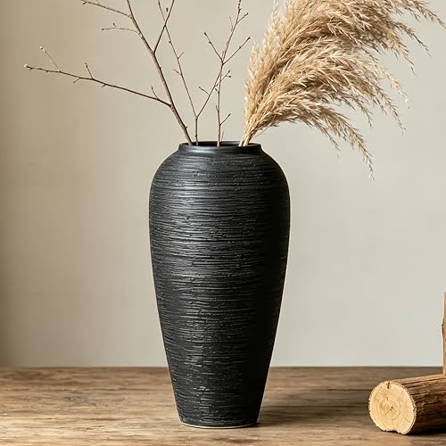 JIDOFUE Große Schwarze rustikale Keramikvase,34cm/13.4 Zol Terrakotta-Vase für Zuhause, Wohnzimmer, Landhausstil, für Hochzeiten, Einweihungen, Geschenke