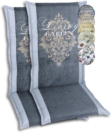 GO-DE Textil Bequeme und attraktive Polsterauflagen für Mittellehner-Gartenstühle (2er-Set, Wappen Living Garden anthrazit, Mittellehner)
