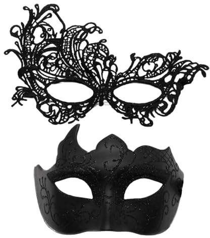 Enwye Conjunto de Media máscara Facial y cubreojos de Encaje para Mascarada Negra, Ideal para Fiestas de Adultos, Bares, Cosplay, Halloween y Navidad.