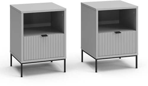 Vicco Nachttisch Eliza Grau | 2er Set, nutzbar als Ablagefläche neben Bett oder Sofa