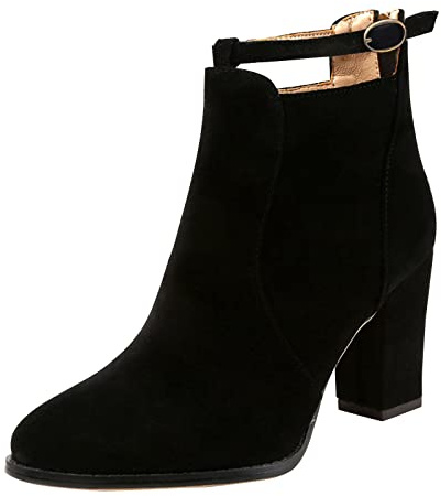 Generisch Bottines en daim pour femme - Avec talon bloc - Bottes à talons hauts - Escarpins - Automne et hiver - Bottes à enfiler - Bottines mi-hautes - Bottes de travail