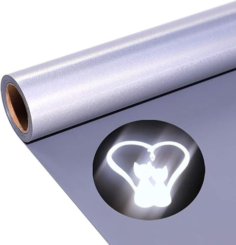 Vinilo reflectante de transferencia de calor HTV, 30,5cmx183cm HTV Vinilo reflectante para planchar sobre tejidos lámina de transferencia térmica para camisetas DIY, telas(plateado reflectante)