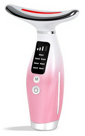 Face Massager，2025 NEW，Anti-Wrinkle Face Lifting Device，3 Modes 7 Colors Skin Tightening Beauty Toning Device with 45±5°C Heat for SkinTightening & Neck EMS Face Toning Firming Massage (Gradient Pink)