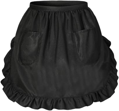 Damförkläde med fickor svart halv servitris vintage volanger fransk hembiträde förkläden klänning kostym justerbar kock matlagning servitör förkläde för kök restaurang kafé bistro fest cosplay