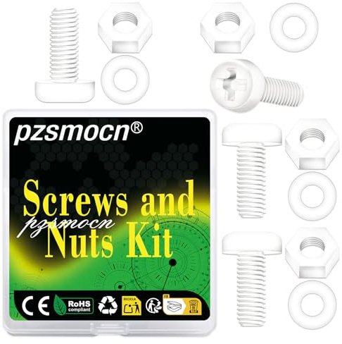 pzsmocn 150 Piezas/50 Juegos M5*20mm Plástico Tornillos Cabeza Redonda | Blanco Tamaño Conector, Tuerca Estándar Conexión, Hexagonal Electrónico, Arandela Cable Terminal, Aislante Hilo Alojamiento
