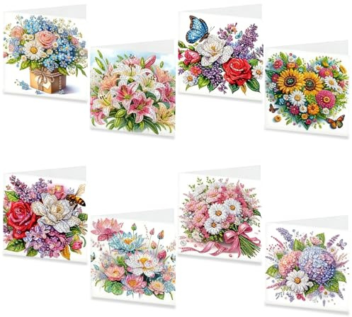 Tarqite Diamond Painting Set di 8 biglietti di auguri con pittura a diamante, 5D fai da te con busta, biglietti di auguri di Natale per amici, familiari