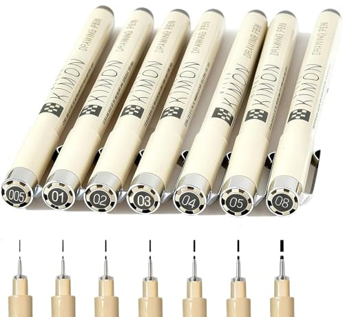 LEIHMMYAO 7 PCS Fine Liner Black Pen Set of Different Thickness, Fineliner Pens, Art Drawing Micron Pens with Waterproof Ink for Sketching, Manga & Technical Drawing