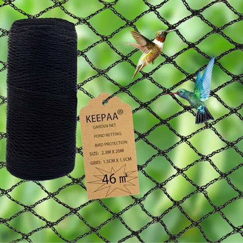 Malla antipajaros Red Proteccion - Malla de 15 mm Adecuada para Proteger Jardines estanques huertos Red para Pollos Negro (2.3m*20m-46㎡)