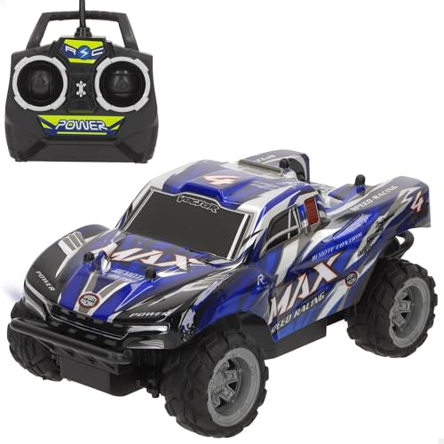 COLORBABY Speed & Go Radiostyrd bil, blå eller röd, skala 1:18, 6 riktningar, 8 km/h, 20 meters räckvidd, radiostyrda bilar för barn, RC fordon, leksaker 4 år (41359)