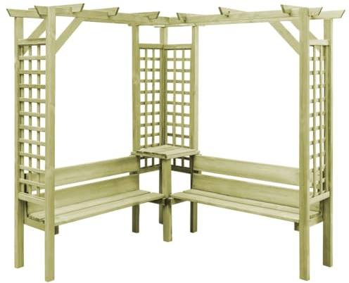 Generic Pergola avec Banc, Bois de Pin imprégné Vert, 1 Banc pour Roses et Plantes Grimpantes, Terrasse de Jardin Extérieur