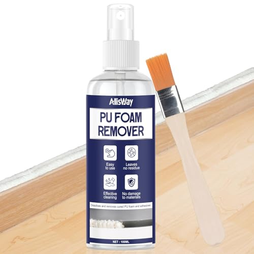 AllisWay Pu Schaum Entferner, Bauschaum Entferner, Hochwirksames Pu Reiniger mit Bürste für Pu-Schaumpistolen, Ventile & Oberflächen, 100ml