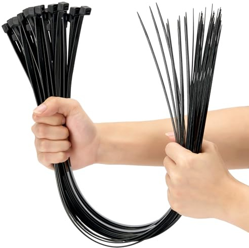 650mm x 9mm 100PCS Kabelbinder Schwarz Groß Lang mit 90Kg Zugfestigkeit | Heavy Duty Dick Nylon Selbstsichernde Cable Ties, Zip Kabel Binder UV Beständig für Zuhause Outdoor Büro Garage Industrie