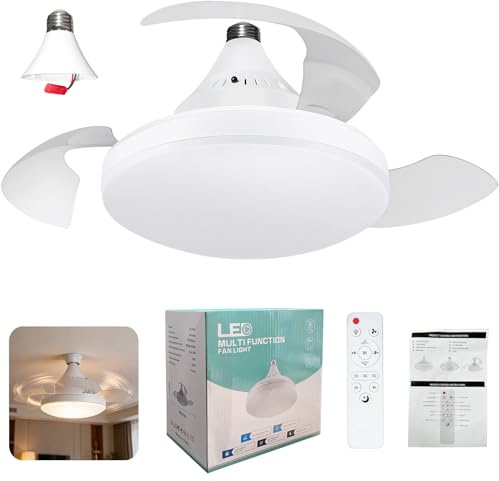 Mythlon Ventilador De Techo Con Luz E27 LED, 40cm Lámpara Ventilador Silencioso Con Mando A Distancia, 3 Colores Regulables Y Temporizador, Motor Potente Para Dormitorio Cocina, Fácil Instalación