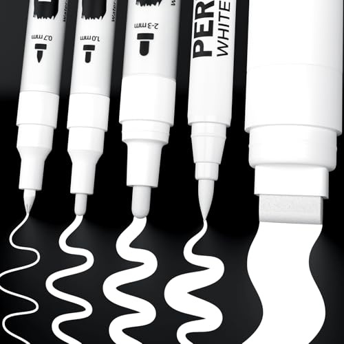 Alitastro 5 Acrylic White Paint Pen, 5 Different Tips Water-based Acrylic Paint Markers - Extra Fine, Fine Medium, Brush Tip & Jumbo Pens for Plastic, Ceramic, Wood, Rock Painting, Tire, Metal, Glass