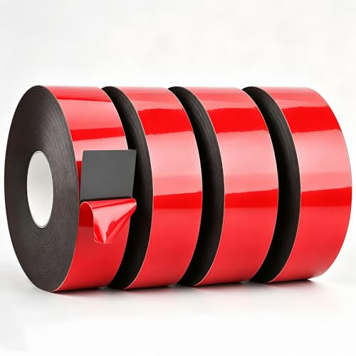 4 Rollen Doppelseitiges Klebeband Extra Stark, 40 mm x 10m Wasserfest Multifunktionales Montageklebeband, Hochtemperaturbeständig Doppelklebeband, Double Sided Tape für Wand und LED-Streifen,Auto,Büro