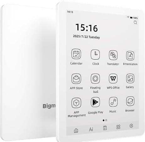 Bigme B6 eReader with B/W Display, 6 Inch E-Ink eBook Readers Android e-Readers ePaper Tablet with 4GB+64GB, Octa Core & Android 14 OS, Eink eReader Device with Adjustable Front Light White