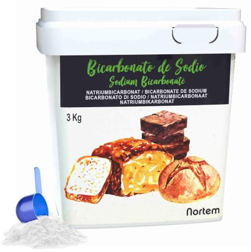 Nortembio Natron Pulver 3 kg. Lebensmittelqualität Natriumbicarbonat. Aluminiumfrei Backpulver zum Kochen. Natürliches Backsoda mit E-Book Inklusiv.