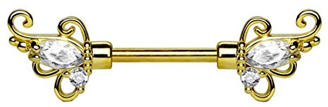 beyoutifulthings Brustwarzen-Piercing FLORALES Design Brust-Piercing Intim-Piercing Edelstahl Silber Gold Roségold Clear Stab 1,6mm 12mm