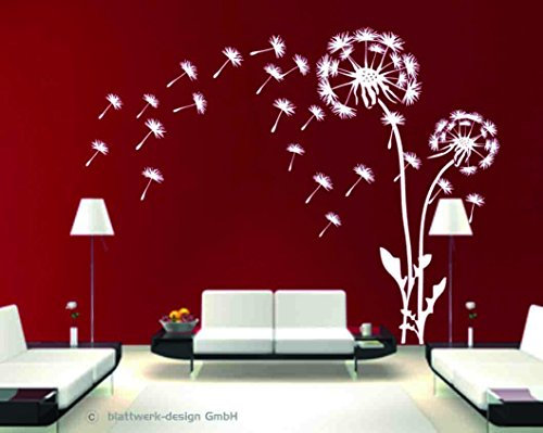 Wandtattoo: Blume, Pusteblume mit Pollenflug, Löwenzahn (grau- 2300 mm x 1800 mm)