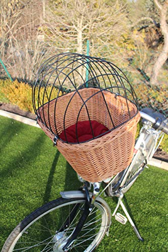 Hundefahrradkorb für Fahradlenker aus Weide mit Metallgitter und Kissen XL oder XXL Lenkrad Weidenkorb Hundekorb Lenkerkorb Tierkorb Einkaufskorb Natur (mit Kissen)