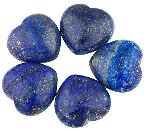 mookaitedecor Natürliche Poliert Edelsteine Herzförmige Liebe Steine | 5 Stück Lapislazuli Herz Stein Poliert Trommelstein Tasche Sorgenstein Heilender Kristall für Reiki Ornamente Dekoration