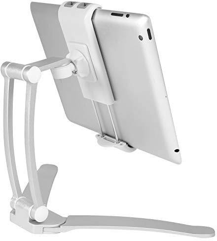 Macally 2-in-1 Küchen-Tablet-Ständer und iPad-Wandhalterung, perfekt zum Lesen von Rezepten auf der Arbeitsfläche oder zur Verwendung auf dem Schreibtisch, iPhone, Samsung Tab-Geräte bis 19 cm Breite