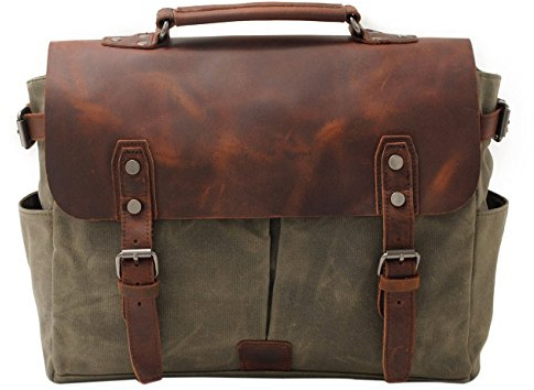 Neuleben Kameratasche Aktentasche Wasserdicht Canvas Leder Vintage Umhängetasche Fototasche Multifunktion für Spiegelreflex Objektiv Zubehör (Grün)
