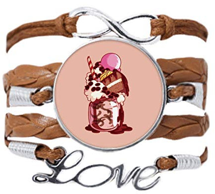 DIYthinker Crema de Tarta Galletas Chocolate Ice Cream Pulsera de Cuero Negro Trenzado Pulsera de Cuerda de Amor