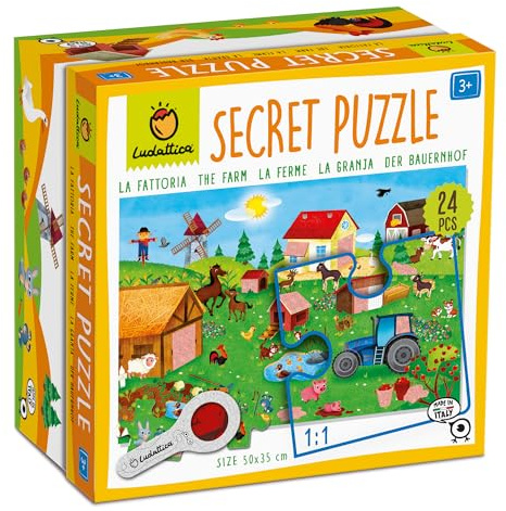 Ludattica - Secret puzzle La Fattoria - Puzzle 24 pezzi bambini 3+ - Due giochi in uno - Dimensione 50 x 35cm - Made in Italy