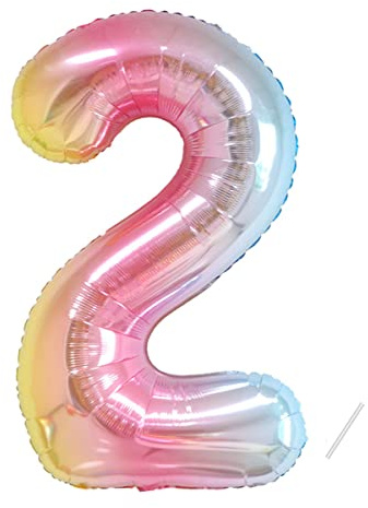 Geburtstag zahlen luftballon 2 jahre | Folienballon 2 XXL Regenbogen Farbverlauf-Riesen Folienballon in 40 - 101cm Geburtstagsdeko - Ballon Zahl Deko zum Geburtstag - fliegt mit Helium