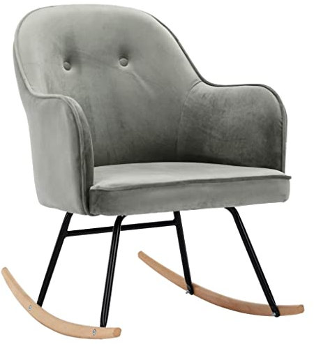 Makastle Schaukelstuhl Samt Schaukelsessel Moderner Schwingstuhl Sessel Stuhl Wohnzimmersessel Relaxsessel Schwingsessel Polster Relaxstuhl 60 x 74 x 84 cm Grau